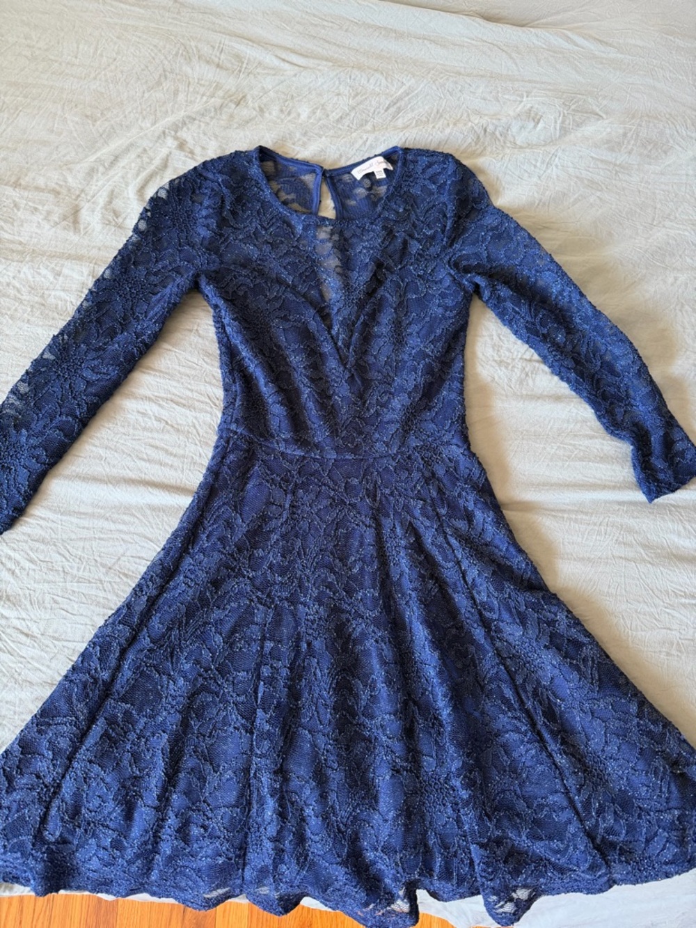 Emerald Sundae Navy Lace Long-Sleeve Fit-and-Flare Dress